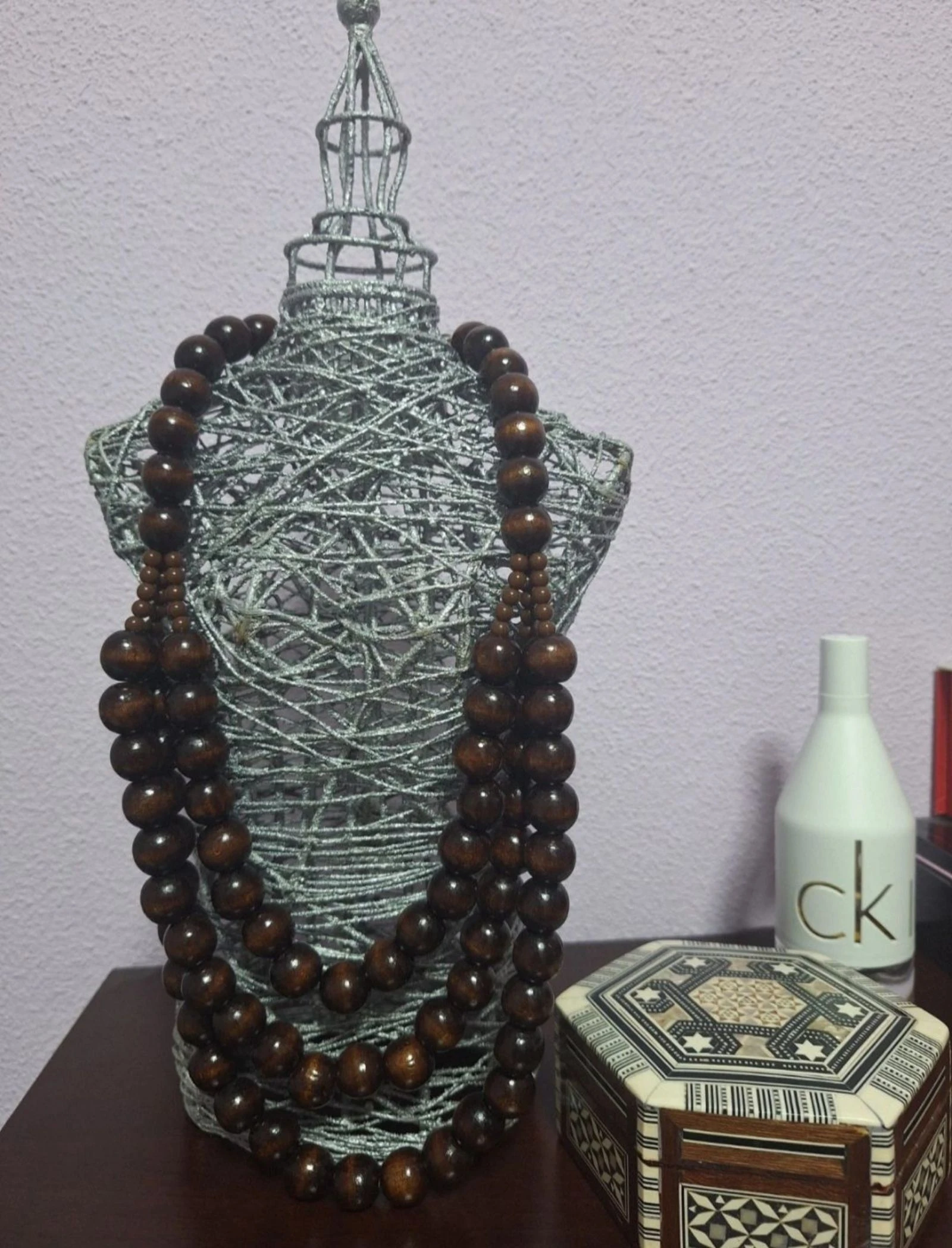 Collar largo de cuentas de madera marrón | Estilo boho, étnico y natural